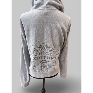 Juicy Couture Gray Zip Up Hoodie Back Logo Womens XL Y2K